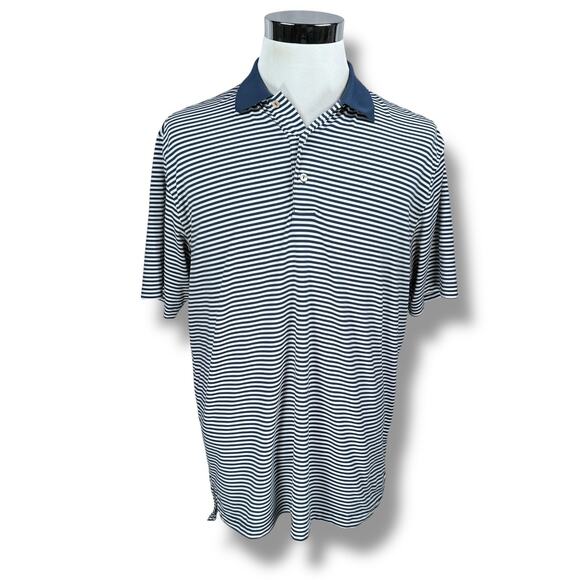 Peter Millar Summer Comfort Polo Shirt Mens Large Blue White Stripe Golf Stretch - Picture 1 of 10